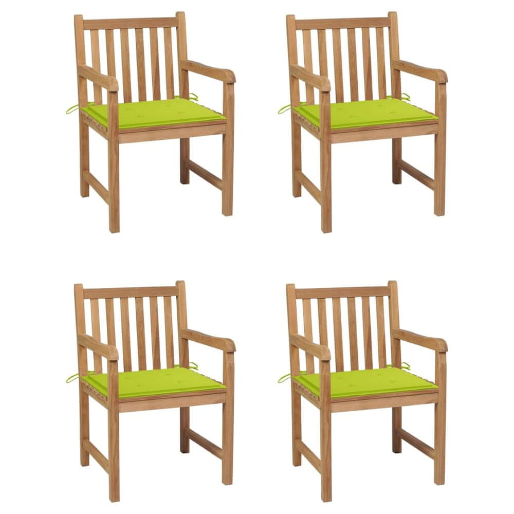 Vidaxl Záhradné stoličky 4 ks jasnozelené podložky tíkový masív